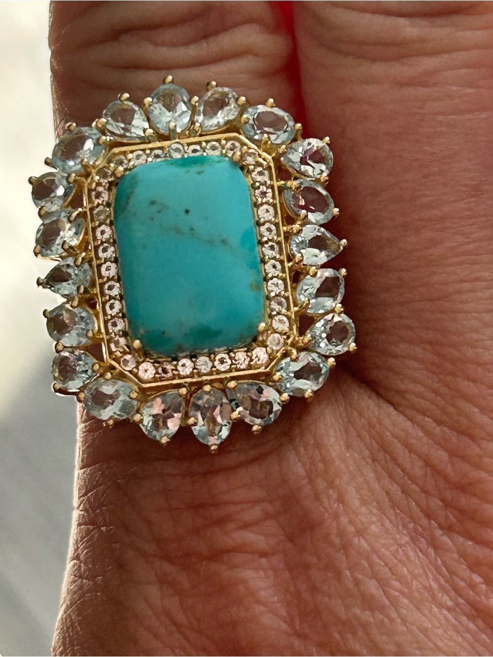 Turquoise Statement Ring in Gold Tone - Women Jewelry 14k plated